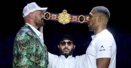 Video: Tyson Fury, Anthony Joshua face off for 1st time ahead of historic fight