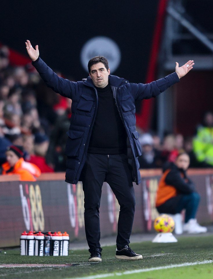 Andoni Iraola, Bournemouth head coach, at a Premier League match.