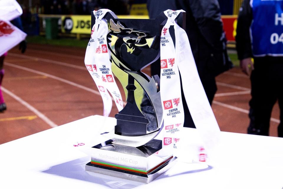 Barry, UK. 20th Jan, 2024. Nathaniel MG Cup Trophy ahead of kick off. The New Saints v Swansea City u21in the Nathaniel MG Cup Final at Jenner Park on the 20th January 2024. Credit: Lewis Mitchell/Alamy Live News
