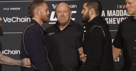 Dana White separates Jack Della Maddalena and Islam Makhachev after refusing to break eye contact during tense UFC 322 faceoff