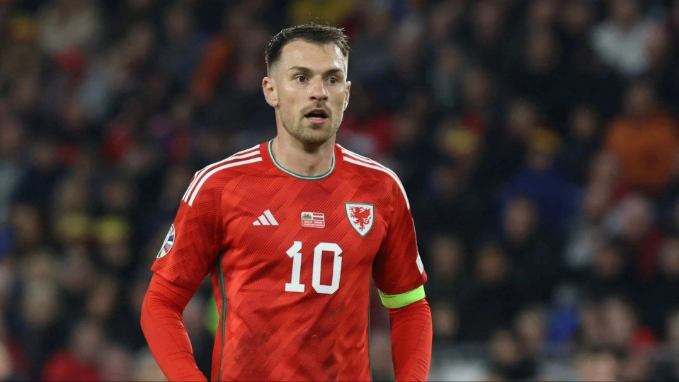 Aaron Ramsey, Captain of Wales, in action during the UEFA EURO 2024 qualifying round match between Wales and Latvia.
