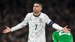 Cristiano Ronaldo shown straight red for lashing out with elbow for Portugal against Ireland after being booed by crowd