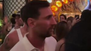 Awkward footage of ‘lost’ Lionel Messi doing the conga with David Beckham emerges at MLS Cup afterparty