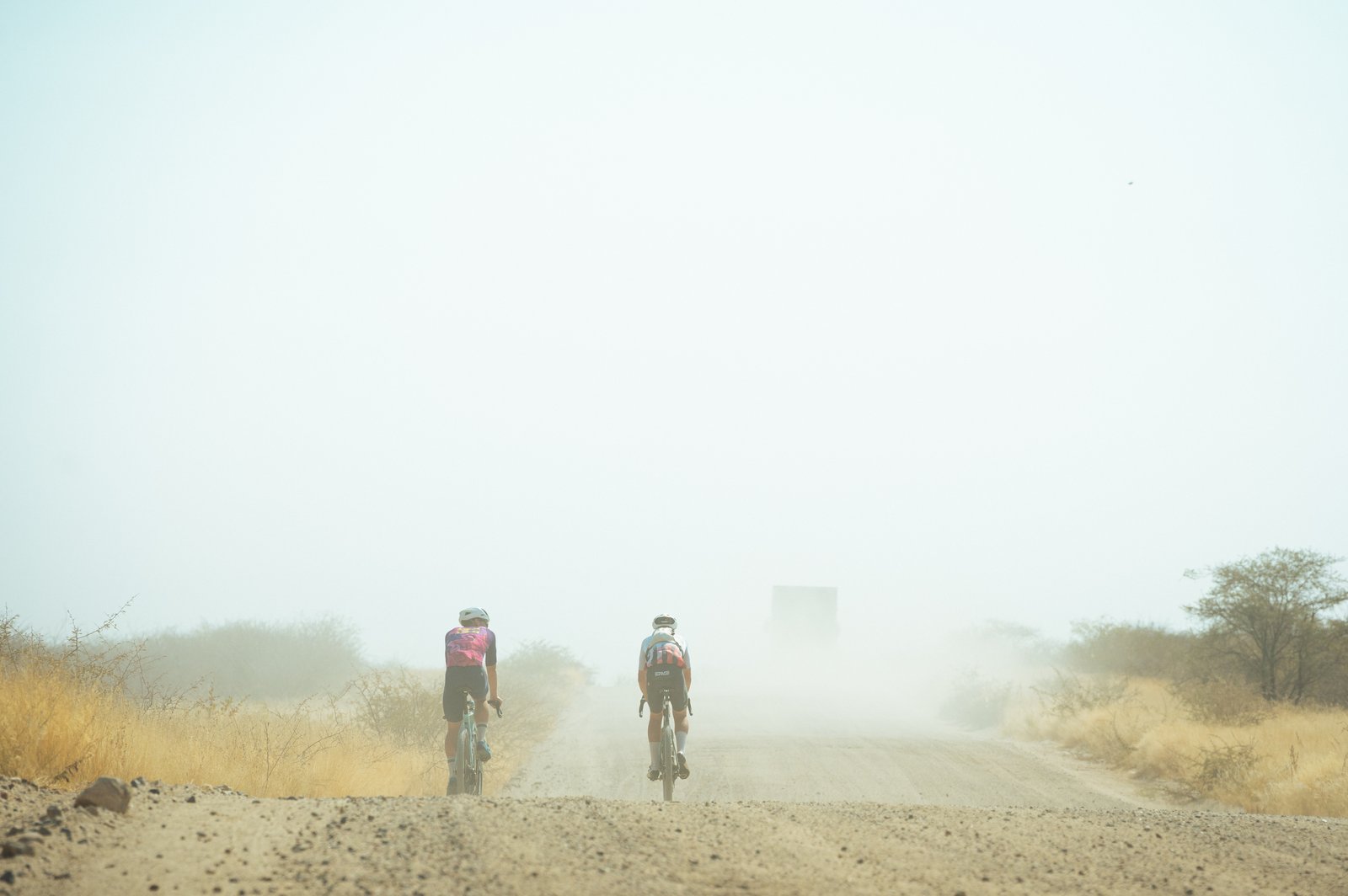 Gravel riding in Namibia on a dusty road