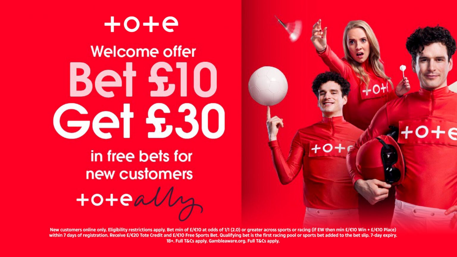 Get £30 in free bets when you stake £10 on football with Tote