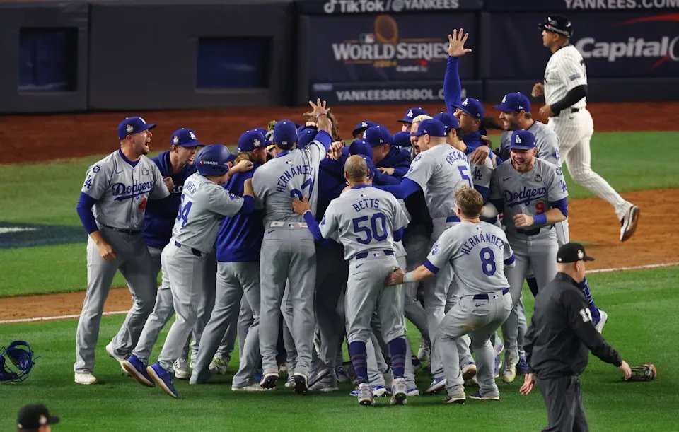 The LA Dodgers win the World Series and celebrate on the field after the game in game five of the 2024 World Series. Robert Sabo for NY Post