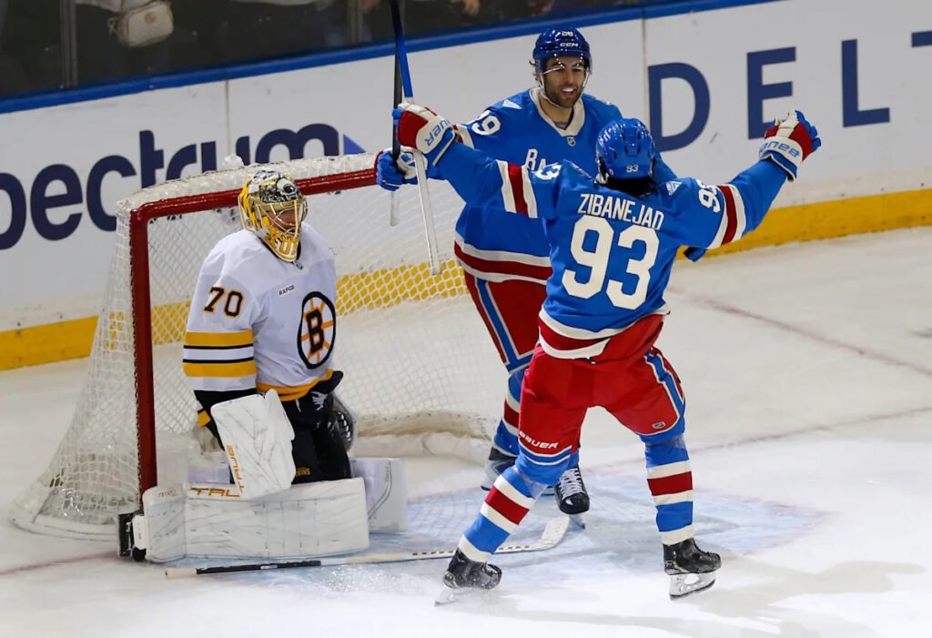 Matthew Robertson scores in OT to lift the Rangers over the Bruins 4-3