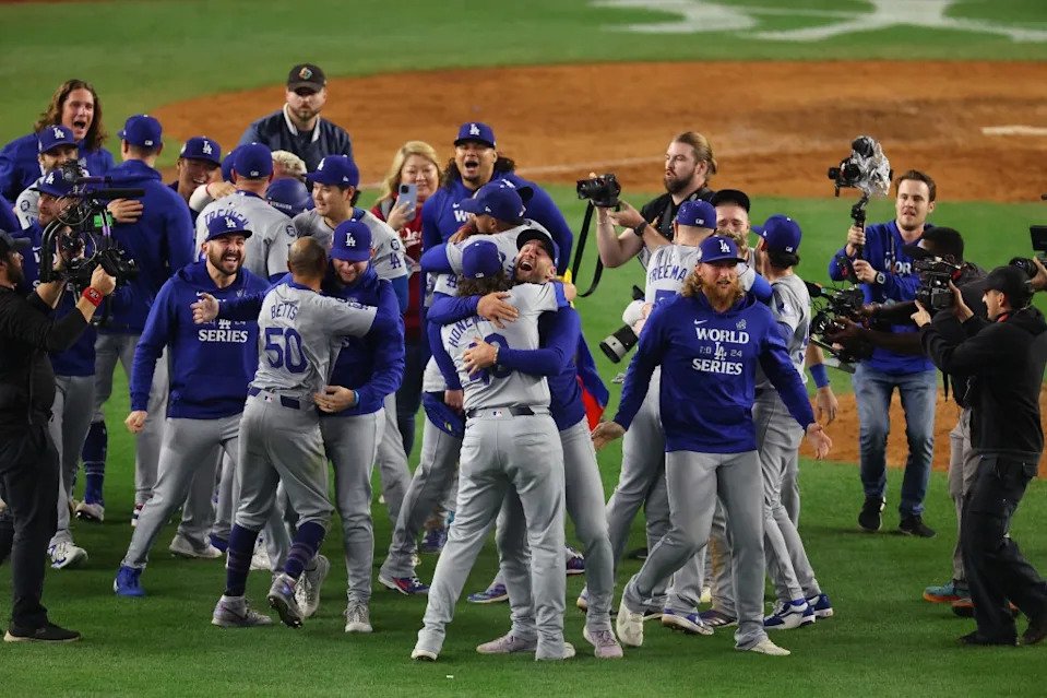 The LA Dodgers win the World Series and celebrate on the field in the 2024 World Series. Robert Sabo for NY Post