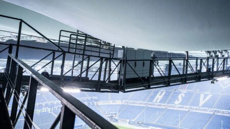 Former European champions’ clash postponed due to bulge in stadium roof as engineers are forced to intervene