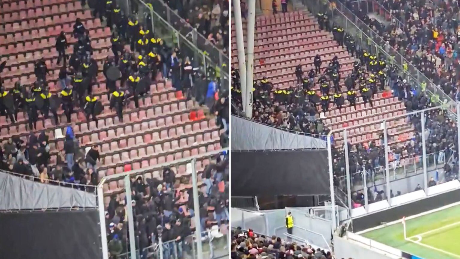 Europa League kick-off delayed as riot police throw out ENTIRE away end after major security breach