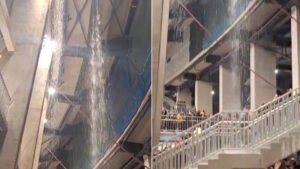Five-time Champions League winners left red-faced as stadium goes full Old Trafford with waterfall cascading onto stands