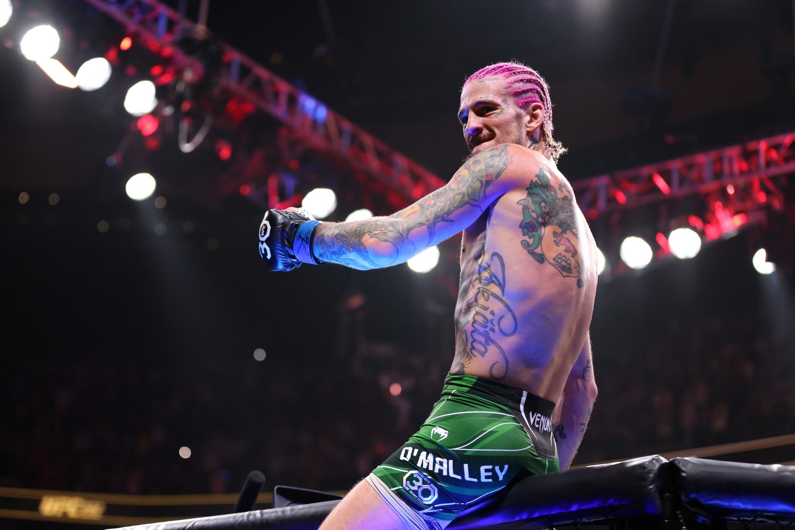 BOSTON, MASSACHUSETTS - AUGUST 19: Sean O’Malley celebrates after defeating Aljamain Sterling during their Bantamweight title fight at UFC 292 at TD Garden on August 19, 2023 in Boston, Massachusetts. (Photo by Paul Rutherford/Getty Images)