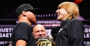 Paddy Pimblett enjoys size advantage over Justin Gaethje in faceoff ahead of UFC 324