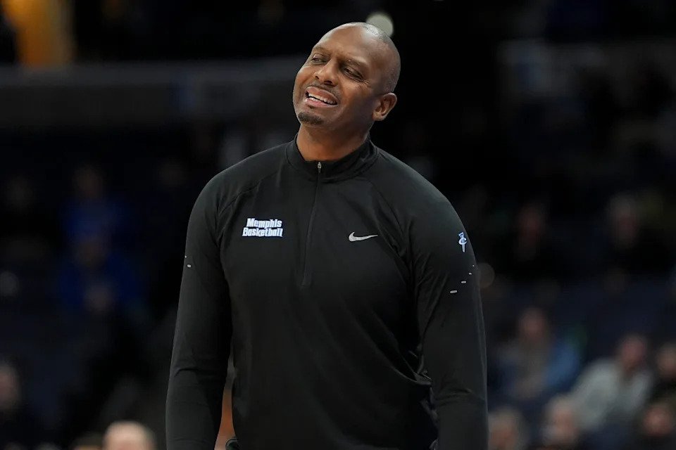 Memphis' head coach Penny Hardaway reacts as a foul is called on Memphis during the game between Memphis and Tulane at FedExForum in Memphis, Tenn., on February 1, 2026.