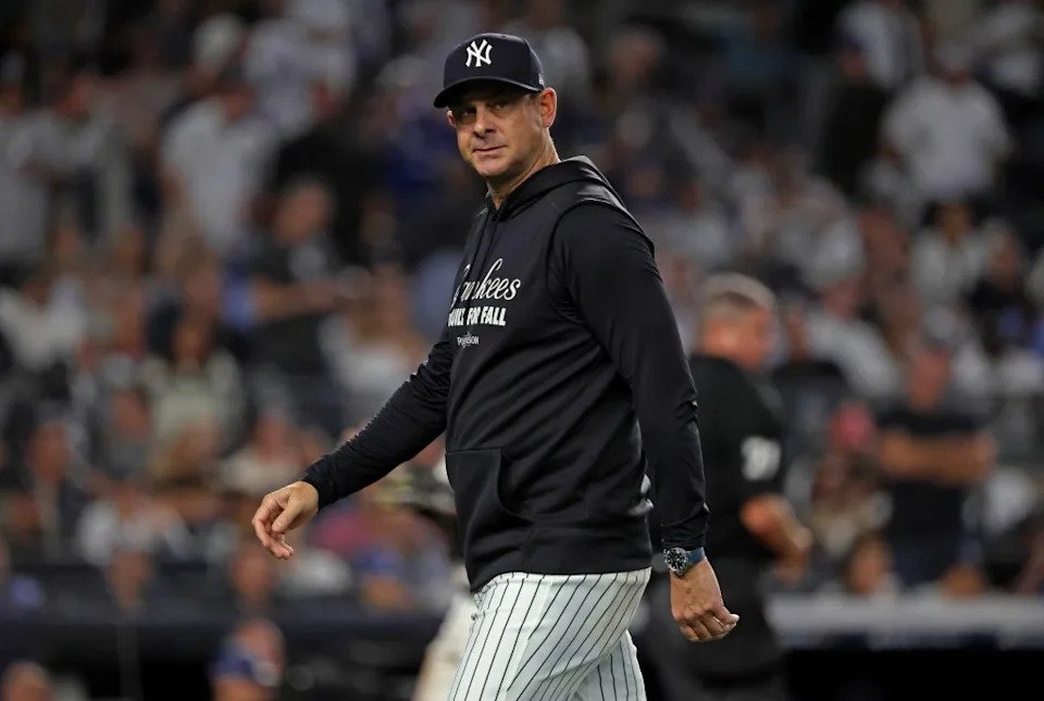 Aaron Boone is pictured during the Yankees’ Oct. 7 playoff game. Charles Wenzelberg