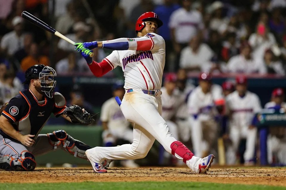 Juan Soto hits a two-run homer during the fourth inning of the Dominican Republic’s blowout win over the Tigers at Estadio Quisqueya on March 33, 2026 in Santo Domingo. Getty Images