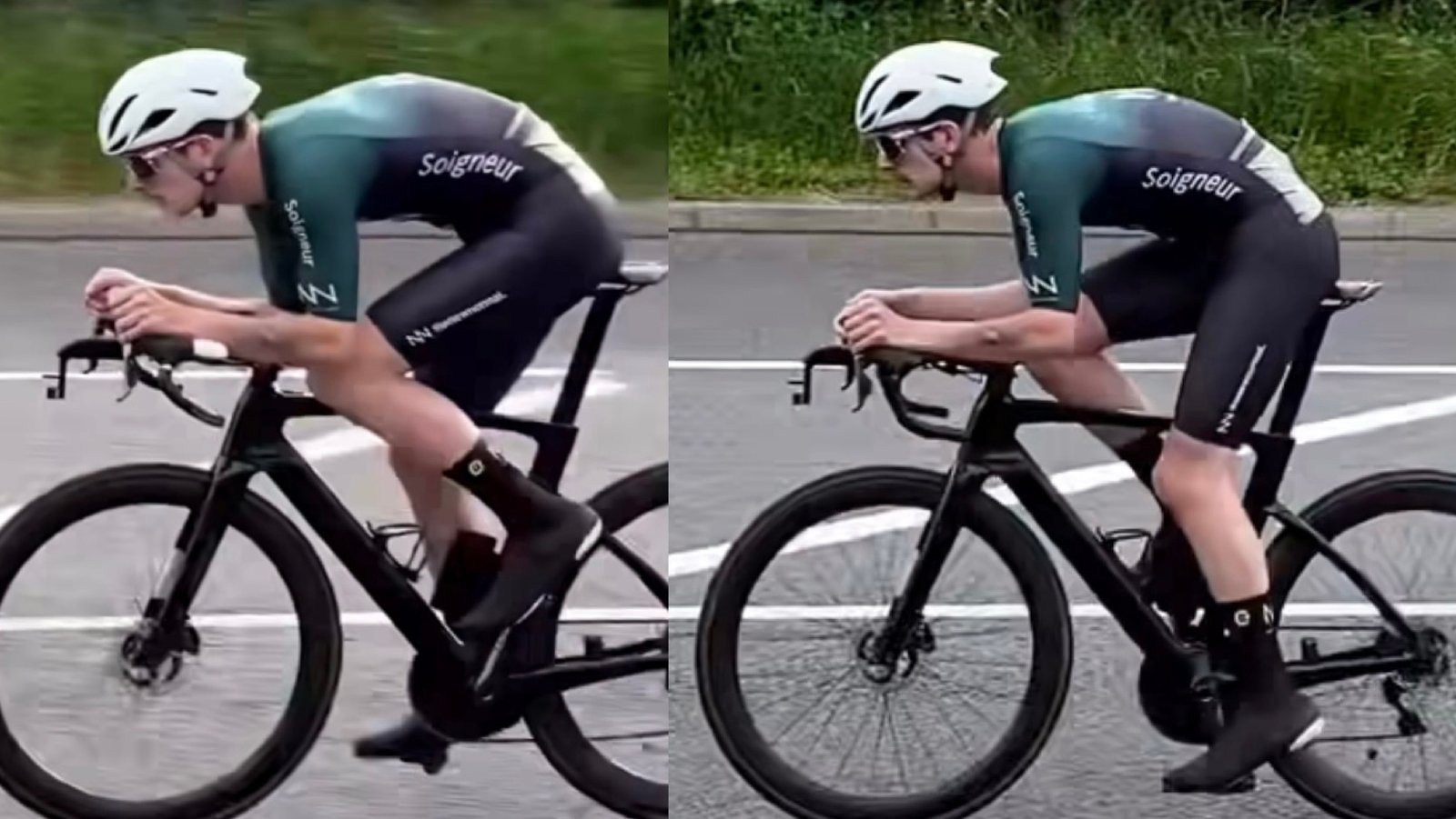 cyclist bent over handlebars