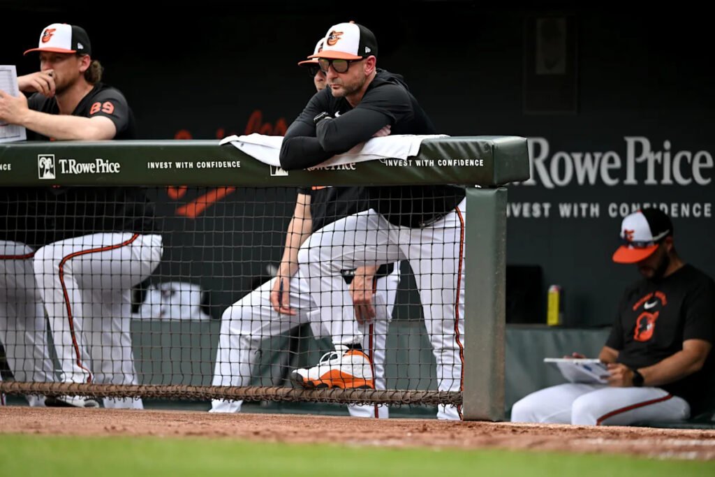 Orioles manager Craig Albernaz struck in face by line drive, returns to dugout for Baltimore rally