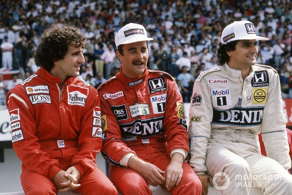 Alain Prost,  McLaren, Nigel Mansell, Williams and Nelson Piquet,  Williams