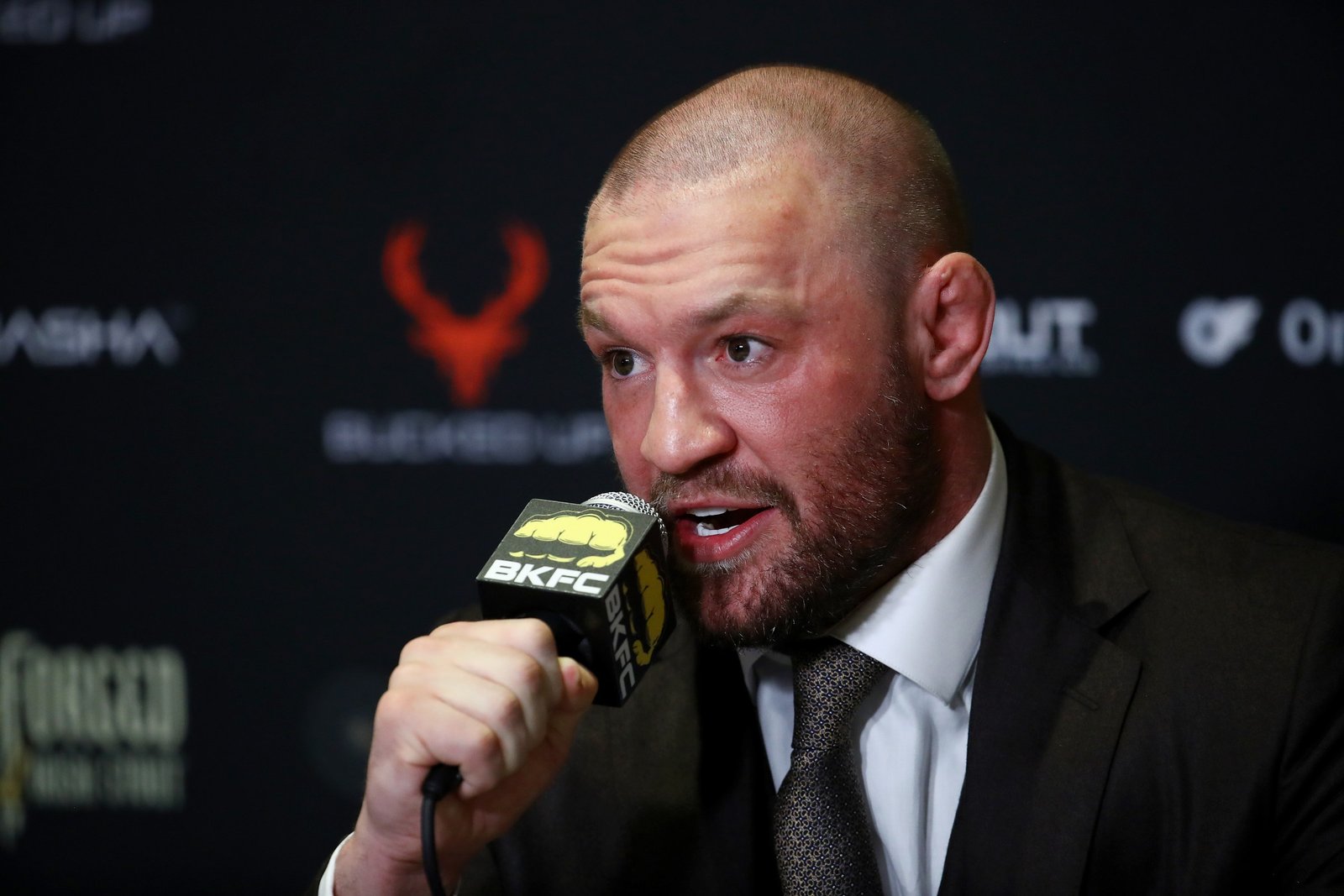 MIAMI, FLORIDA - MARCH 27: Conor McGregor interacts with media after BKFC 70 Hollywood at Hard Rock Live in Seminole Hard Rock Hotel & Casino on March 27, 2025 in Hollywood, Florida. (Photo by Leonardo Fernandez/Getty Images)