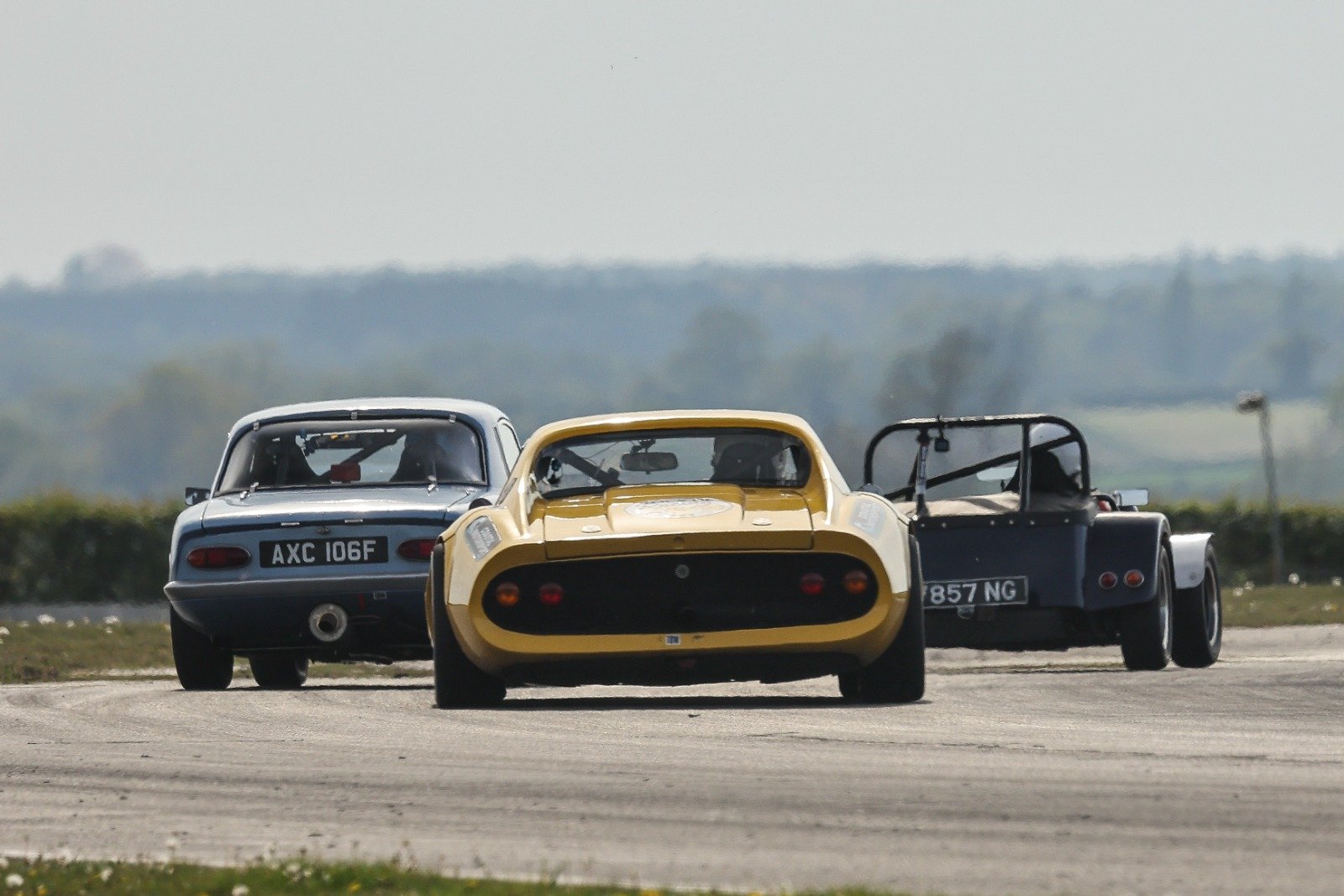 Hollyman's 'Forrari' triumphed after Godfrey's Lotus (r) hit trouble