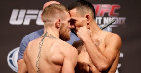 ‘You’re not going to lay a glove on me’: Conor McGregor, Max Holloway trade insults in first face-to-face showdown ahead of UFC 329