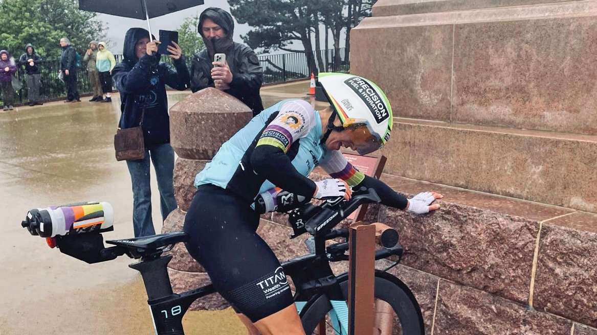 Caroline Livesey at the end of her ride
