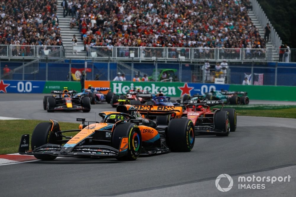 Lando Norris, McLaren MCL60, Charles Leclerc, Ferrari SF-23, Alex Albon, Williams FW45