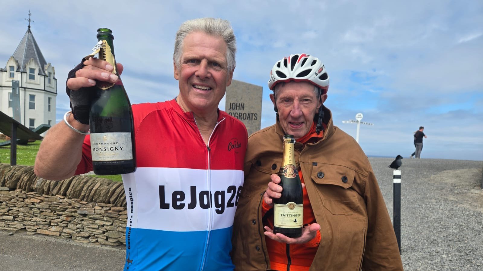 83-year-old Eddie McGourley at the finish of his 11-day LEJoG ride