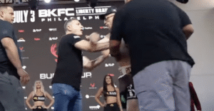 BKFC president David Feldman explodes on ‘f*cking punk’ fighter after trying to shove his opponent off stage during weigh-ins