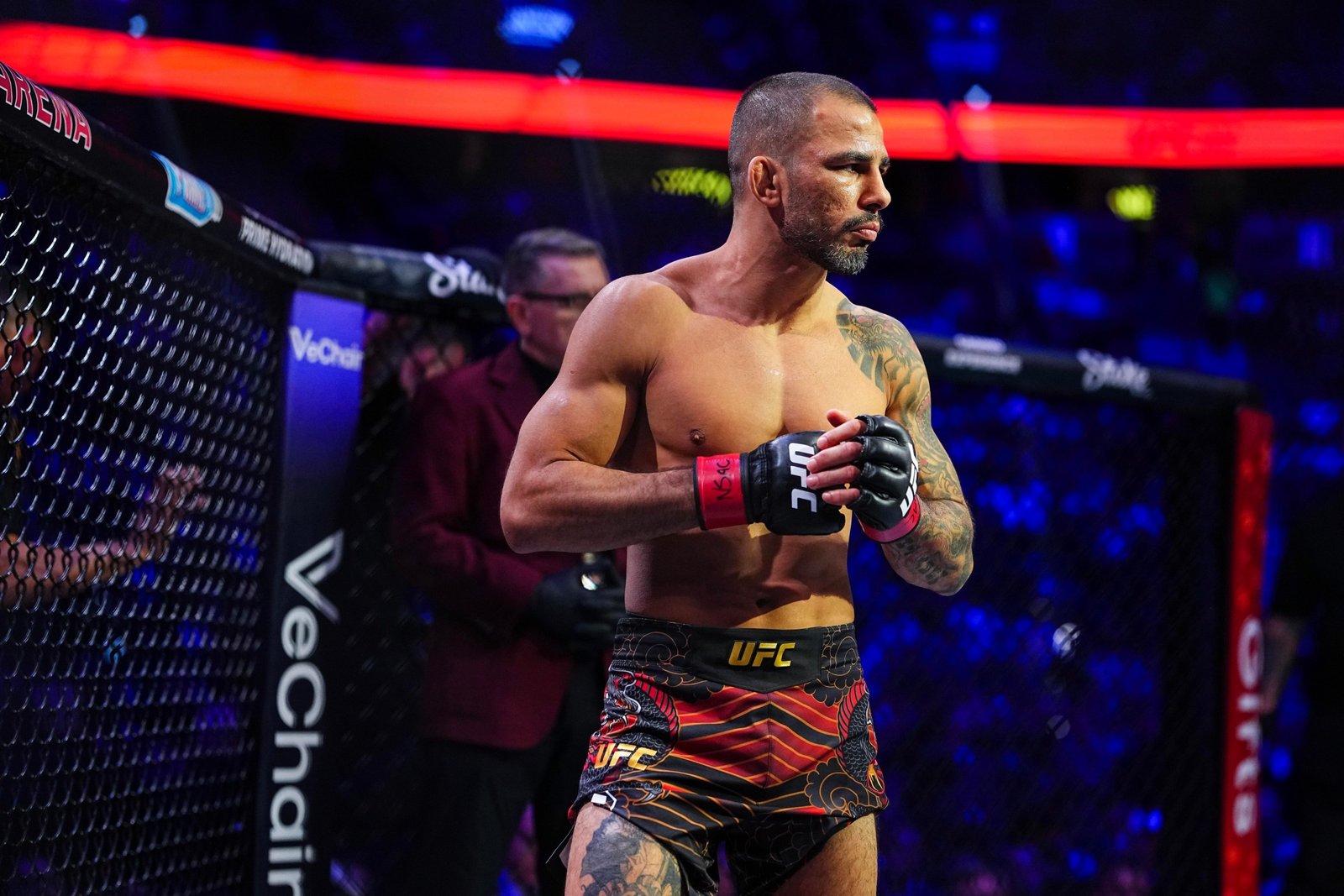 LAS VEGAS, NEVADA - DECEMBER 06: Alexandre Pantoja of Brazil enters the Octagon in the UFC flyweight championship fight during the UFC 323 event at T-Mobile Arena on December 06, 2025 in Las Vegas, Nevada. (Photo by Chris Unger/Zuffa LLC)