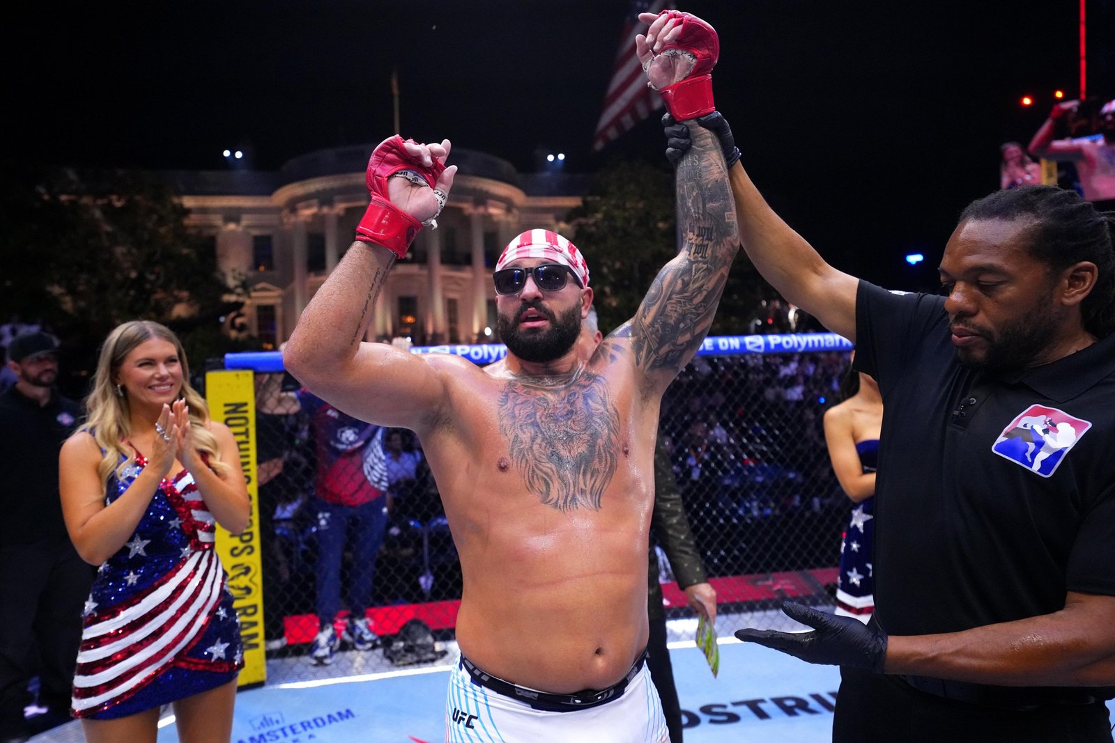 WASHINGTON, DC - JUNE 14: Josh Hokit celebrates a win against Derrick Lewis in a heavyweight fight during the UFC Freedom 250 event on the South Lawn at the White House on June 14, 2026 in Washington, DC. (Photo by Jeff Bottari/Zuffa LLC)
