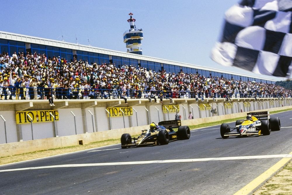 Ayrton Senna, Lotus 98T Renault, Nigel Mansell, Williams FW11 Honda