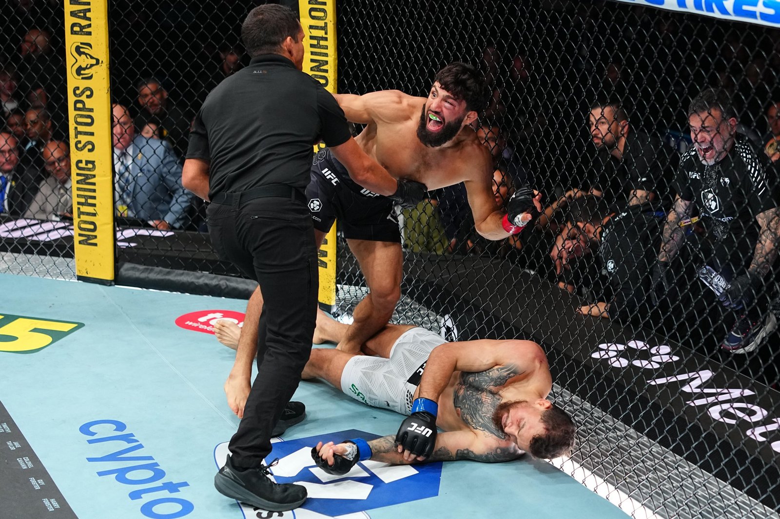 LOS ANGELES, CALIFORNIA - SEPTEMBER 19: Arman Tsarukyan of Georgia reacts after a knockout victory against Mauricio Ruffy of Brazil in a lightweight fight during the UFC 331 event at Crypto.com Arena on September 19, 2026 in Los Angeles, California. (Photo by Chris Unger/Zuffa LLC)